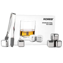 Load image into Gallery viewer, Kollea Stainless Steel Pack of 8 Reusable Ice Cubes Chilling Stones with Tongs & Freezer Storage Tray for Whiskey Wine