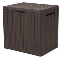 Load image into Gallery viewer, Keter City 30 Gallon Resin Deck Box for Patio Furniture, Pool Accessories, and Storage for Outdoor Toys, Brown