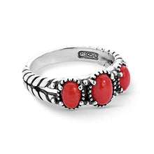 Load image into Gallery viewer, American West Sterling Silver Red Coral Gemstone 3-Stone Ring Size 9