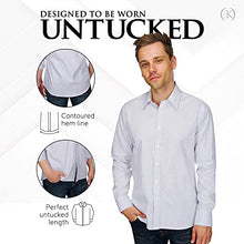 Load image into Gallery viewer, Untucked Shirts for Men Long Sleeve - Casual Button Down Dress Shirts - Wrinkle Resistant, Standard Fit, Stripe Design Silver Grey
