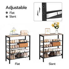 Load image into Gallery viewer, HOOBRO Shoe Rack, 5-Tier Shoe Storage Unit Flat & Slant Adjustable Shoe Organizer Shelf for 16 Pairs, Durable and Stable, for Entryway, Hallway, Closet, Dorm Room, Industrial, Greige BG01XJ01