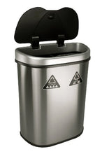 Load image into Gallery viewer, NINESTARS Automatic Touchless Infrared Motion Sensor Trash Can/Recycler with D Shape Silver/Black Lid & Stainless Base, 18 Gal, Stainless Steel