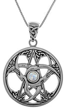 Load image into Gallery viewer, Jewelry Trends Celtic Crescent Moon Pentacle Star Sterling Silver Pendant Necklace 18" Moonstone