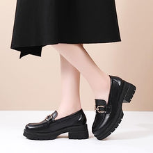 Load image into Gallery viewer, IUY Black Loafers for Women Chunky Platform Penny Shoes Classic Women's Loafers & Slip-ons Shoes Dress Shoes Fashion Comfortable Womens Business Casual Shoes Metal Chain Office Work Shoes Black US 8