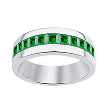Load image into Gallery viewer, dazzlingjewelrycollection 14K White Gold Over Sterling Silver Princess Cut Emerald Mens Wedding Band Ring