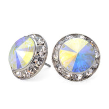 Load image into Gallery viewer, PammyJ Competition Dance Earrings | Aurora Borealis 15mm Crystal Round Earrings | Bridal Earrings