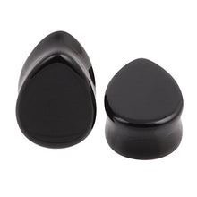 Load image into Gallery viewer, HQLA 2 Pairs Teardrop Clear Opalite Moonstone & Black Obsidian Natural Stone Plug Tunnels Ear Gauges Expanders Stretcher Body Piercings (0g(8mm))