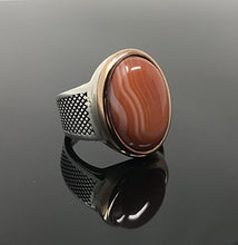 Load image into Gallery viewer, KAR 925K STERLING SILVER NATURAL VEINY AGATE (Aqeeq) MEN'S RING USA SELLER K32F (8)