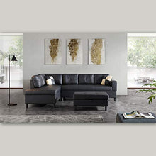 Load image into Gallery viewer, FlashBuy Sofa Sectional Sofa, L-Shape Faux Leather Sectional Sofa Couch Set with Chaise, Ottoman, 2 Toss Pillow Using for Living Room Furniture.(Black)