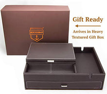 Load image into Gallery viewer, HOUNDSBAY Admiral Big Dresser Valet Box & Mens Jewelry Box Organizer with Large Smartphone Charging Station (Dark Brown)