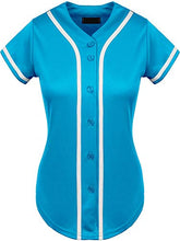 Load image into Gallery viewer, Hat and Beyond Womens Baseball Button Down Tee Short Sleeve Softball Jersey Active T Shirts (X-Large, 3up01 Turquoise/White)