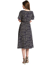 Load image into Gallery viewer, Gardenwed Floral Chiffon Dresses for Women Flowy Homecoming Cocktail Dress Summer Beach Sun Dress Navy Small Flower S