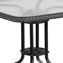 Load image into Gallery viewer, Flash Furniture 28'' Square Glass Metal Table with Gray Rattan Edging and 4 Gray Rattan Stack Chairs