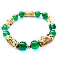 Load image into Gallery viewer, MANRUO Feng Shui Amulet Bracelet The Best Prosperity Green Bead Bracelet with 5 Vietnamese Sand Gold Plated Pi Xiu/Pi Yao Lucky Wealthy Brecelet