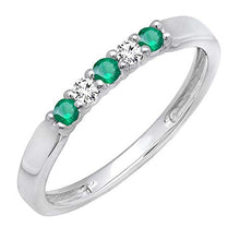 Load image into Gallery viewer, Dazzlingrock Collection 10K Round Emerald & Diamond 5 Stone Ladies Anniversary Wedding Band, White Gold, Size 7