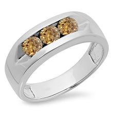 Load image into Gallery viewer, Dazzlingrock Collection 1.10 Carat (ctw) 10K Real Round Champagne Diamond Men's 3 Stone Wedding Band 1 CT, White Gold, Size 11.5