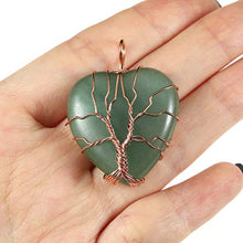 Load image into Gallery viewer, Top Plaza Natural Green Aventurine Healing Crystals Necklace Tree of Life Wire Wrapped Stone Heart Pendant Necklaces Reiki Quartz Jewelry for Womens Girls Ladies