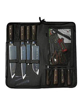 Load image into Gallery viewer, Chef’s Leather Knife Carrier bag, Portable Knife Culinary Case Bag with 9 Knife Holder Slots and Zipper Pouch for Small Kitchen Tools, Knife Roll Case Secure Each Universal Knife, Chef Knife Bag