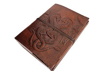Load image into Gallery viewer, RKH DOUBLE DRAGON Blank Page BOOK Handcrafted Leather Writing Unlined 5 x 7 JOURNAL (Brown)