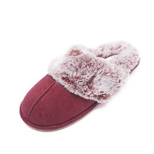 Load image into Gallery viewer, Jessica Simpson Women's Comfy Faux Fur House Slipper Scuff Memory Foam Slip on Anti-skid Sole, Burgundy, Large