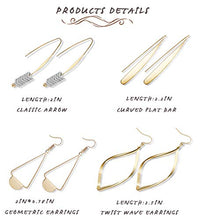 Load image into Gallery viewer, Hanpabum 4 Pairs Curved Threader Dangle Earrings for Women Girls Drop Hoop Bar Arrow Statement Earrings Set (Gold tone)