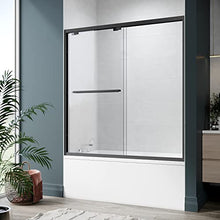 Load image into Gallery viewer, ELEGANT Bathtub Sliding Doors 60" W x 62" H Sliding Shower Doors with 1/4 in. Clear Glass Bypass Bathtub Door in Satin Black Shower Doors Glass Sliding 60 Inches Tub Shower Door