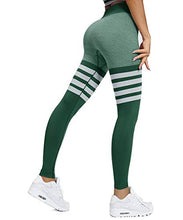 Load image into Gallery viewer, HURMES Women's High Waist Workout Seamless Thigh High Sock Leggings Striped Tummy Control Vital Ombre Yoga Pants Gym Tights Green