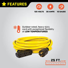 Load image into Gallery viewer, Champion Power Equipment 48034 25 ft. 30A 125V Generator Power 3750 Watts (L5-30P to Three 5-15R) Extension Cord, yellow