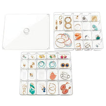 Load image into Gallery viewer, mDesign Stackable Plastic Storage Jewelry Box - 2 Organizer Trays with Lid for Drawer, Dresser, Vanity - Holds Necklaces, Bracelets, Bangles, Rings, Earrings - 3 Pieces - Clear