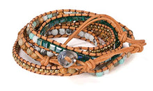 Load image into Gallery viewer, New! Dazzling Handmade Leather Wrap Bracelet | SPUNKYsoul Collection (5 Wrap Teal Camel)