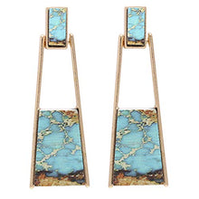 Load image into Gallery viewer, BONALUNA Bohemian Wood And Marble Effect Oblong Shaped Drop Statement Earrings (TURQUOISE)
