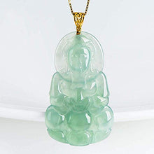 Load image into Gallery viewer, Vintage Style Pendant Necklace, Natural AAAAA Grade Burma High Ice Flower Emerald Jade Jade Hand Carved Guanyin Pendant Necklace Men and Women Neck Accessories Send Silver Necklace