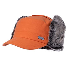 Load image into Gallery viewer, Jeff & Aimy Mens Winter Baseball Army Cap Trapper Warm Lined Military Hunting Hat Women Faux Fur Ear Flaps Muffs Ski Cold Weather Elmer Fudd Orange 58-60CM