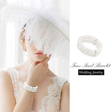 Load image into Gallery viewer, Faux Pearl Bracelet 3-Row Pearl Stretch Bracelet Multilayer Pearl Elastic Bangle for Wedding Jewelry 1920s Costume (4)