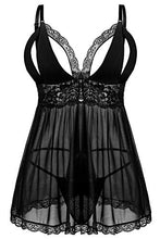 Load image into Gallery viewer, Donnalla Women's Sexy Plus Size Lingerie - Split Cup Lace Babydoll Sleepwear Chemise Set (Solid Black, 4XL)