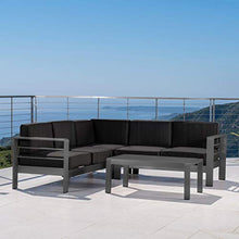 Load image into Gallery viewer, Christopher Knight Home Cape Coral Outdoor Aluminum V-Shaped Sectional Sofa with Water Resistant Cushions, 4-Pcs Set, Grey / Dark Grey