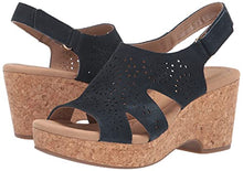 Load image into Gallery viewer, Clarks Women's Giselle Bay Wedge Sandal, Navy Suede, 8