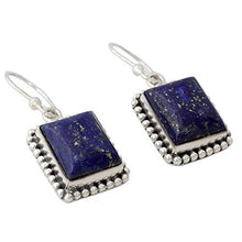 Load image into Gallery viewer, NOVICA Lapis Lazuli .925 Sterling Silver Rectangular Dangle Earrings 'Good Will Spirit'
