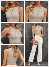 Load image into Gallery viewer, Zecilbo Womens Crew Neck Sleeveless Button Solid Color Racer Back Tank Tops Sexy Halter Neck Summer Crop Tops Basic Tops