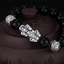 Load image into Gallery viewer, Feng Shui Pixiu Black Obsidian Wealth Bracelet, Feng Shui Decoration, Dragon Attract Good Luck and Wealth Jewelry Adjustable Elastic for Men Women Black Silver 5 Pcs