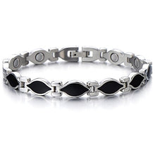 Load image into Gallery viewer, COOLSTEELANDBEYOND Steel Link Bracelet for Women with Black Enamel, Free Link Removal Kit