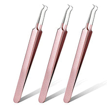 Load image into Gallery viewer, 3 Pieces Blackhead Tweezers Acne Blemish Stainless Steel Blemish Extractor Tool for Remove Blackhead Acne Whitehead Pimple Bend Curved Tweezer Skin Blackhead Remover Tools (Champagne Purple)