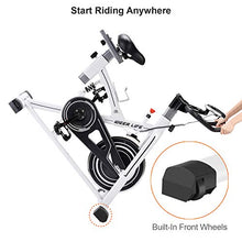 Load image into Gallery viewer, IDEER LIFE Indoor Cycling Bike Stationary Exercise Bike for Home Cardio Workout Smooth Belt Drive with Hand Pulse Sensor/LCD Display/Tablet Mount/Comfortable Seat Cushion(White09062)