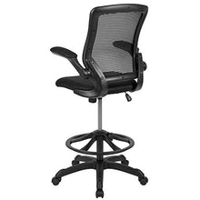 Load image into Gallery viewer, Flash Furniture Mid-Back Black Mesh Ergonomic Drafting Chair with Adjustable Foot Ring and Flip-Up Arms