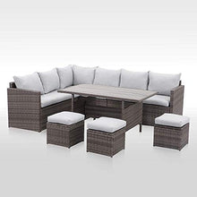 Load image into Gallery viewer, Wisteria Lane Patio Furniture Set,7 Piece Outdoor Dining Sectional Sofa Couch with Dining Table and Chair, All Weather Deck Wicker Conversation Set with Cushion, Grey