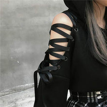 Load image into Gallery viewer, Aniywn Cute Hoodie Tops for Women Girls Cat Ear Pullover Tops Lace-up Cold Shoulder Lantern Sleeves Shirts Hooded Sweatshirt