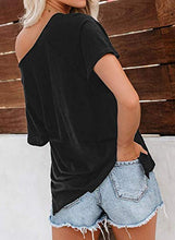 Load image into Gallery viewer, Uusollecy Womens Summer Tshirts Crewneck Short Sleeve Graphic Tee Shirts Loose Fit Ins Style Tees and Tops Black Small