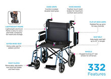 Load image into Gallery viewer, NOVA Bariatric Transport Chair with Locking Hand Brakes, Heavy Duty and Extra Wide Wheelchair with Removable & Flip Up Arms for Easy Transfer, Anti-Tippers Included, 400 lb. Weight Capacity, Blue