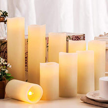 Load image into Gallery viewer, Pandaing Flameless Candles Battery Operated LED Pillar Real Wax Electric Unscented Candles with Remote Control Cycling 24 Hours Timer, Ivory Color, Set of 9