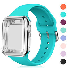 Load image into Gallery viewer, Huishang Compatible for Apple Watch Band 38mm with Screen Protector Case, Soft Silicone Sport Replacement Wristband for iWatch Series 3 2 1 (38mm, Teal)